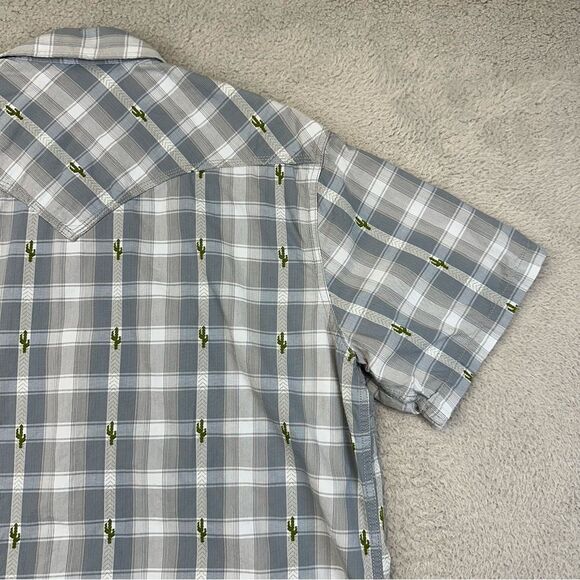 Moon Shine Pearl Snap Shirt Mens Large Blue Plaid Cactus Regular Fit Western - Picture 11 of 16